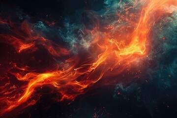 Wall Mural - Close-up shot of flames and smoke on a dark surface, suitable for use in designs related to heat, energy or dramatic effects