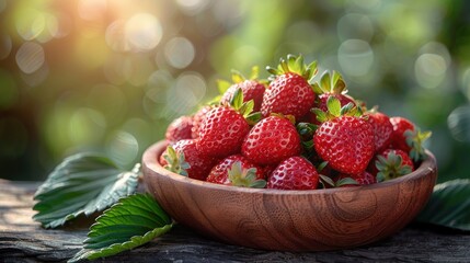 Wall Mural - Bowl of Fresh Strawberries in Sunlight