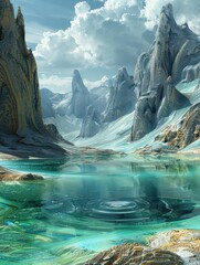 Wall Mural - Serene Mountain Lake with a Rippling Surface