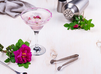 Wall Mural - Pink cocktail Margarita with rose syrup