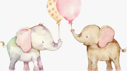 Wall Mural -   A pair of elephants stand together with a heart-shaped balloon on a string