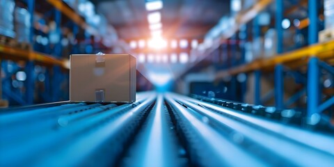 Canvas Print - Symbolism of logistics Efficient conveyor belt in a warehouse with rows of boxes. Concept Logistics Efficiency, Warehouse Automation, Conveyor Belt Technology, Packaging Solutions, Order Fulfillment