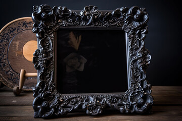 Sticker - Black vintage ornate frame in classic style. Dark gothic royal frame in the room.