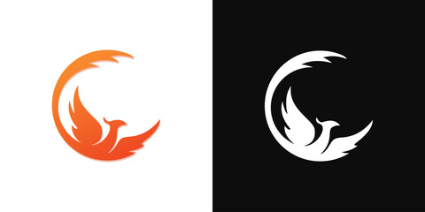 Phoenix circle fire icon logo abstract silhouette vector design isolated
