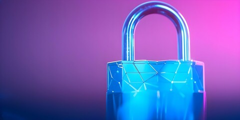 Wall Mural - Blue holographic padlock on digital polygonal background for realistic security mockup. Concept Security Mockup, Holographic Padlock, Digital Background, Realistic Design, Polygonal Pattern