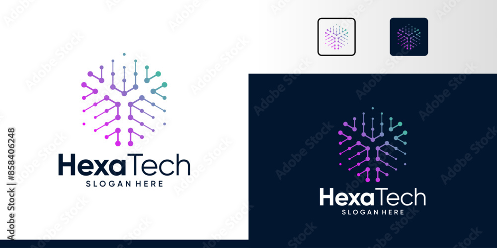 Technology connection logo design with hexagon shape design graphic ...