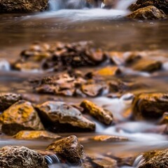 Wall Mural -   Water cascading over rocks in a rocky stream foreground, small waterfall background