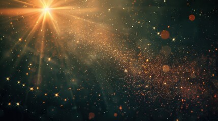 Wall Mural - glowing star burst in a night sky with dust and grain