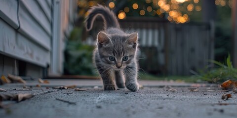 Wall Mural - cute kitten plays outside