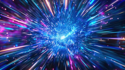 Wall Mural - abstract blue and purple neon light lines burst
