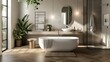 © BraveSpirit - Modern bathroom with freestanding tub and lush plants