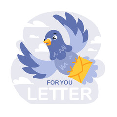 Dove image and lettering Letter for you in a cute cartoon style.