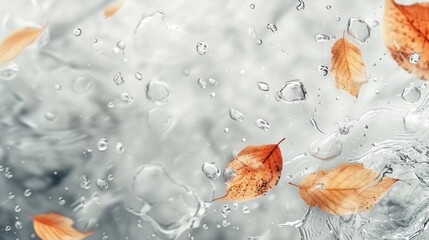 Poster - Featuring autumn leaves floating on clear water with a blurred effect