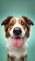 Wall Mural - Close-up of a Happy Dog with Tongue Out Against a Teal Background