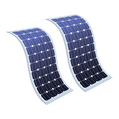 Flexible new solar panel is almost 80% lighter than traditional panels, vector illustration isolated on white background.