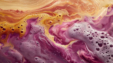 Wall Mural - A painting of a purple and orange swirl with many bubbles