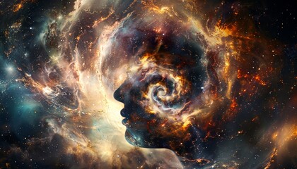 Wall Mural - a person's head is shown in a swirling galaxy of stars and clouds by ai generated image