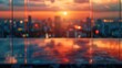 © BraveSpirit - Marble tabletop with city sunset view from rooftop bar