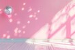 © Ryzhkov - Bright Pink Wall with Disco Ball Shadows in Modern Festive Indoor Setting, Wooden Floor, Low-Angle View, Daytime