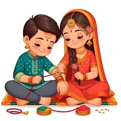 “Capture the heartwarming moment of Rakshabandhan. Imagine a young brother tying a colorful rakhi to his sister’s wrist. Their smiles radiate love and affection.”