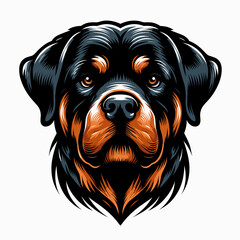 Wall Mural - Realistic Rottweiler Dog Drawing: Adorable Family Pet Portrait - Black and Brown Canine Vector Illustration with White Outline