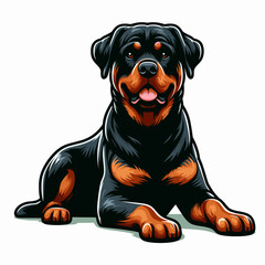 Wall Mural - Realistic Rottweiler Dog Drawing: Adorable Family Pet Portrait - Black and Brown Canine Vector Illustration with White Outline