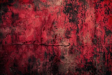 Wall Mural - A close-up of a cracked red wall with a small opening