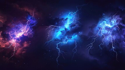 Wall Mural - a picture of lightning strikes in a cloudy sky, with dramatic clouds and bright flashes of electrici