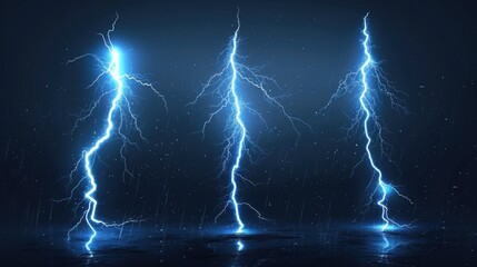 Wall Mural - powerful lightning strikes illuminating the dark night sky
