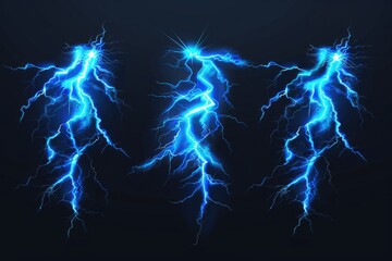 Wall Mural - three lightning bolts on a dark, mysterious backdrop