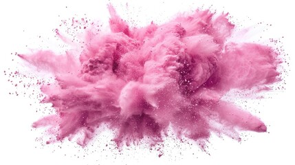 Wall Mural - A colorful explosion of pink powder on a clean white background