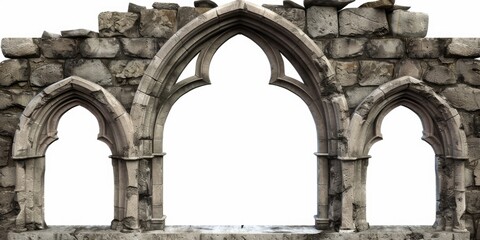 A historic building with stone walls and two arched windows