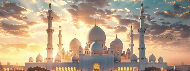Beautiful mosque dome in sunny weather in the morning. AI generated illustration