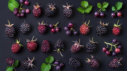 Wall Mural - Juicy Blackberry Branches Set for Delicious Recipes and Food Photography