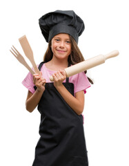 Poster - Brunette hispanic girl wearing cook uniform with a happy face standing and smiling with a confident smile showing teeth