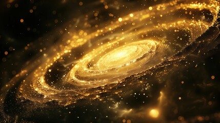 Wall Mural - golden dust swirls in a pixelated galaxy spiral