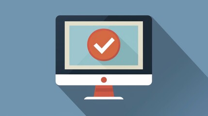 Flat design illustration of a computer screen with a check mark icon