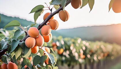 Wall Mural - ripe apricots on a tree in orchard