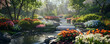 © AI_images - A serene botanical garden in spring background with diverse flora, gentle streams, and the textures of vibrant flowers and tranquil pathways, creating a peaceful and picturesque natural retreat.