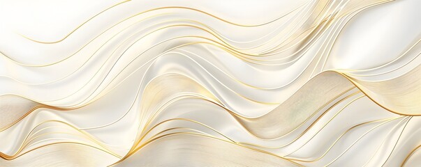 Wall Mural - Abstract background with golden lines and waves on light beige, elegant wallpaper design vector presentation template