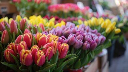 Wall Mural - Beautiful colorful tulip bouquets