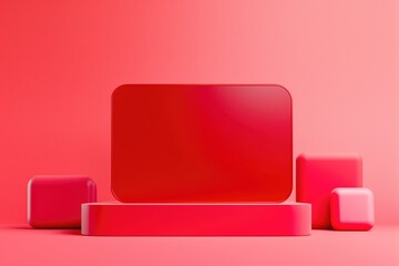 Wall Mural - lank Red Display Stand on Vivid Summer Background, Minimal Style 3D