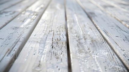 Wall Mural - Close up view of white wooden boards used as a table