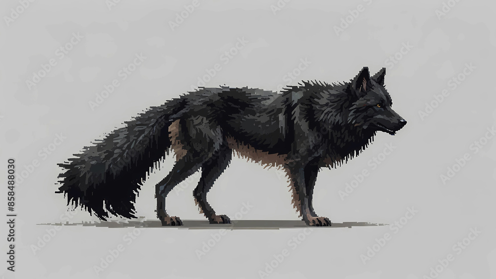 8-bit pixel Black Wolf on a white background. Retro game, wild animals ...
