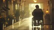 © Mechastock - An old man in a wheelchair sitting in the hallway of a nursing home