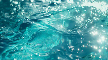 Wall Mural - Water surface with water drops and ripples. Blue water background.