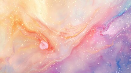 Whimsical abstract with pastel tones swirling patterns and sparkling particles. Amazing wallpaper