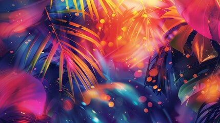Wall Mural - Tropical-themed background with bright colors wave textures and particles. Amazing wallpaper