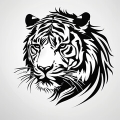 A black and white drawing of a tiger 's head