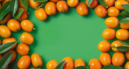 Canvas Print - Kumquat fruit on green. Top view, copy space